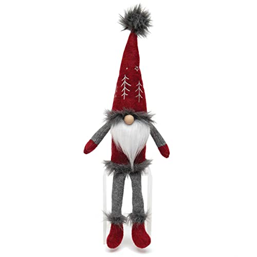 MeraVic Gnome with Embroidered Tree Wired Hat, Wood Nose, White Beard, Arms and Floppy Legs, 18 Inches - Christmas Decoration