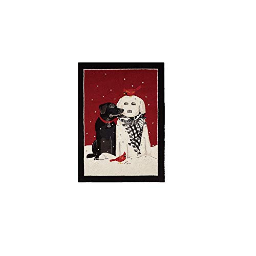Peking Handicraft 31ML496C47 Dog with Snowdog Hook Rug, 47-inch Length, Wool