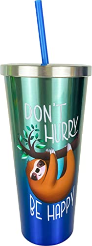 Spoontiques 18295 Sloth Stainless Cup with Straw, 24 oz.