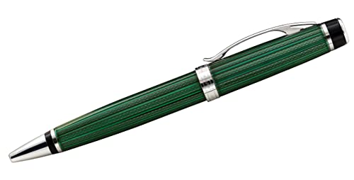 Xezo Incognito Brass Twist Action Medium Ballpoint Pen. Guilloche Enamel in Forest Green Color with Pure Platinum Plating. Handcrafted, Limited Edition, Serialized