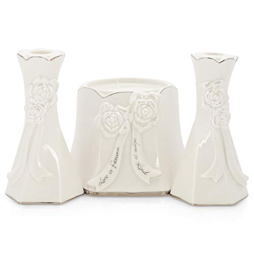 Roman 13227 Wedding Unity Candle Holder Set, 6-inch Height, White