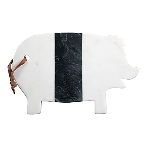 Foreside Home & Garden White Marble Pig Shaped Kitchen Serving Cutting Board, 10 x 6.5 x 0.5, Multi