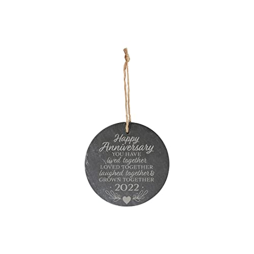 Carson Home Slate Ornament, 4-inich Diameter (Happy Anniversary)