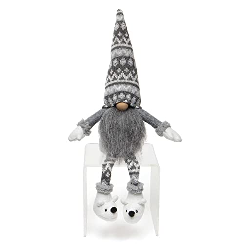 MeraVic Poli Bear Gnome with Wood Nose, Grey Beard, Arms, Sherpa Trim, Floppy Legs and Polar Bear Booties Large, 18 Inches - Christmas Decoration