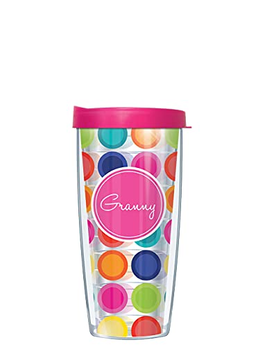 Freeheart Granny Hot Pink Insignia Wrap on Happy Circles w/ Hot Pink Lid Tumbler Cup 16 Oz | Fantastic Temperature Retention, Thermal Insulated! Dishwasher and Microwave Safe | BPA Free| Great Gift Idea