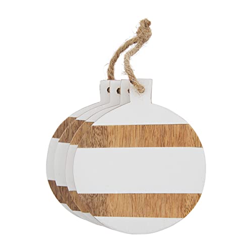 Mud Pie White Wooden Coaster Set, Round, 4.75" diameter , Round