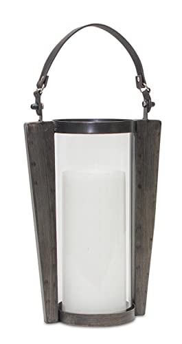 Melrose International Candle Holder 8.5" W x 13.75" H (18" H Includes Handle) Iron/Glass