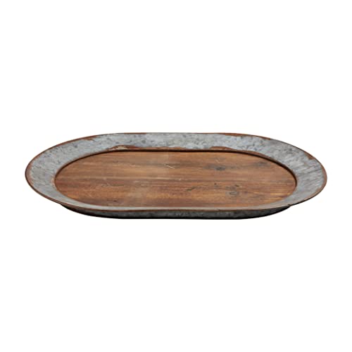 Mud Pie Wood and Metal Weathered Oval Tray, Brown, 26-inch
