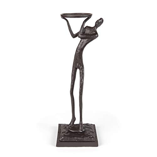 Danya B. "Weight of The World Cast Iron Male Figure Candle Holder - Decorative Cast Iron Figurine Candle-Holder for Ball or Pillar Candles - Abstract Metal Art Shelf Decor - Brown