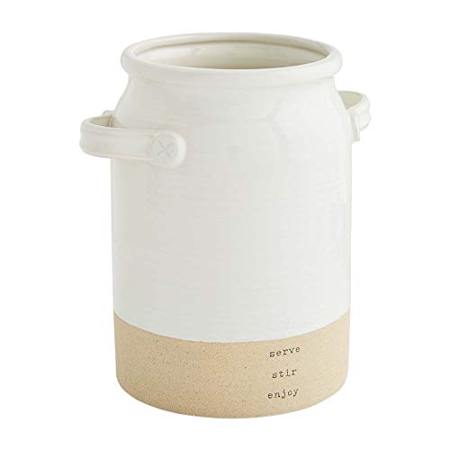 Mud Pie Utensil Holder, 7" x 5" diameter, White Glazed/Stoneware