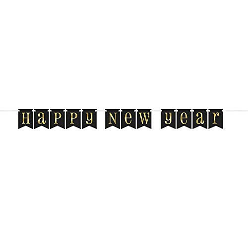Unique Industries Unique 77137 Foil Gold & Black Happy New Year Pennant Banner, 7 Ft. 1ct
