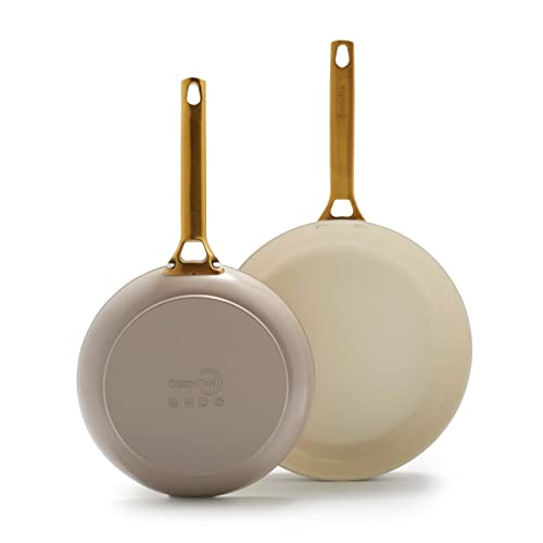 Cookware Company GreenPan Reserve Hard Anodized Healthy Ceramic Nonstick, 8" and 10" Frying Pan Skillet Set, Taupe