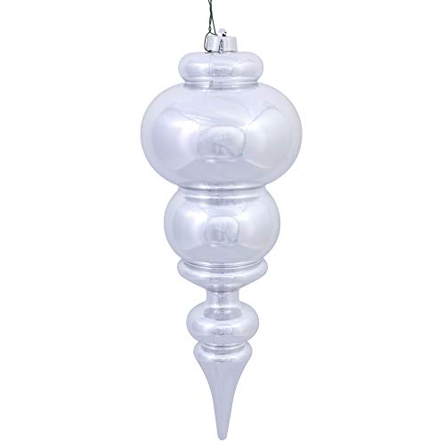 Vickerman 14" Shiny Finial Ornament, Shatterproof Plastic, UV Resistant Christmas Tree Decoration, Silver