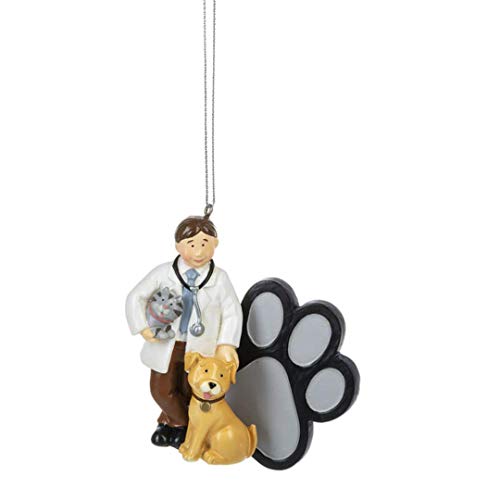 Ganz Creamy White Blue Dog Cat Veterinarian 3 inch Resin Decorative Christmas Ornament