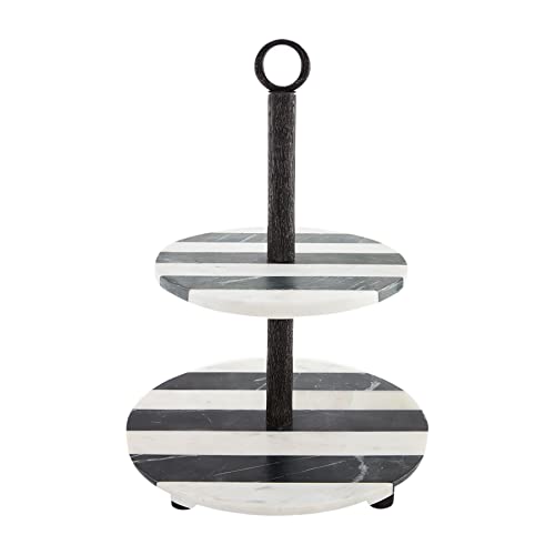 Mud Pie Marble Tiered Server, 16 1/4" x 12" dia, White/Black