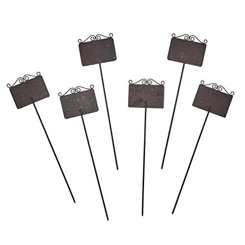 Two's Company Set of 6 Rusted Metal Decorative Plant Markers with 2-Pcs of White Chalk