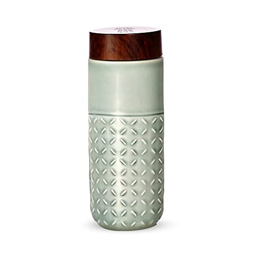Acera Liven - One-O-One Tourmaline Ceramic Tumbler w/ Leak-Proof Lid, Double Wall Insulated, Travel Mug for Coffee, Tea, & Water, 12.3oz (Mint Green)