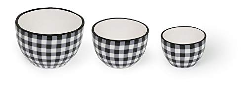 Boston International Ceramic Nesting Prep Bowls, 3 Sizes, Black & White Check
