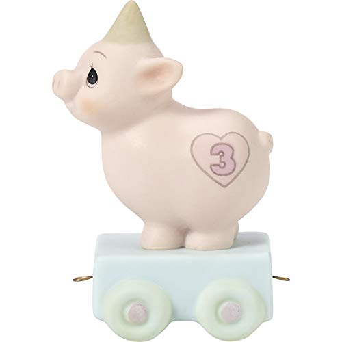 Precious Moments,  Heaven Bless Your Special Day, Birthday Train Age 3, Bisque Porcelain Figurine, 142023