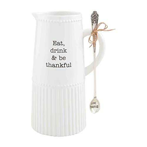 Mud Pie Thankful Set, pitcher 52 oz | spoon 9", White