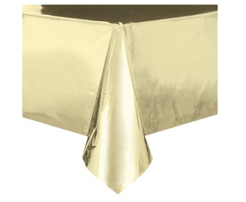 Unique Industries, Plastic Table Cover, Party Supplies - Foil Gold, 108 x 54 Inches -