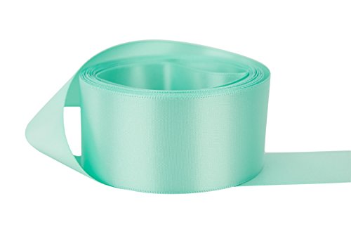 Ribbon Bazaar Double Faced Satin Ribbon - Premium Gloss Finish - 100% Polyester Ribbon for Gift Wrapping, Crafts, Scrapbooking, Hair Bow, Decorating & More - 3/8 inch Aqua Blue 50 Yards