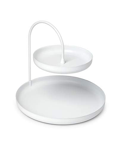 Umbra Poise Large, Double, Attractive Storage You Can Leave Out, Two-Tiered Jewelry Tray, White, Accessory Holder,