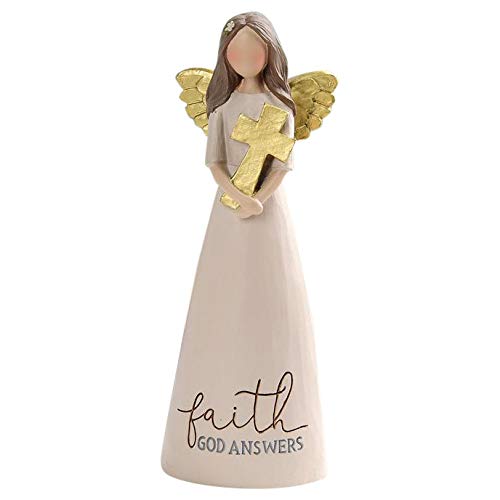 Blossom Bucket Faith God Answers Cross Soft Cream 6 inch Resin Stone Collectible Angel Figurine