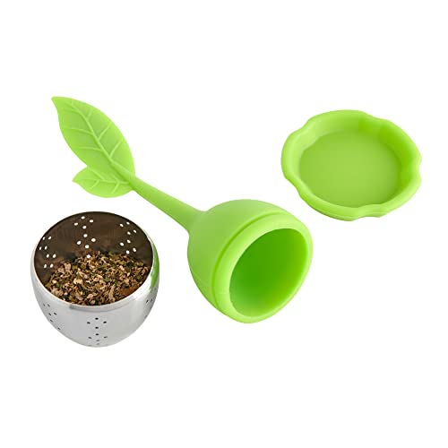 HIC Kitchen Leaf Tea Infuser Strainer with Drip Tray, For Loose Tea and Herbal Tea, 18/8 Stainless Steel and Silicone
