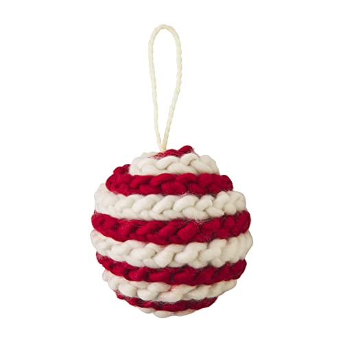 Mud Pie Wool Ball Christmas Ornament, Red, 6 1/4-inch Diameter