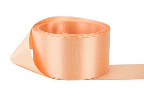 Ribbon Bazaar Double Faced Satin Ribbon - Premium Gloss Finish - 100% Polyester Ribbon for Gift Wrapping, Crafts, Scrapbooking, Hair Bow, Decorating & More - 5/8 inch Peach 50 Yards