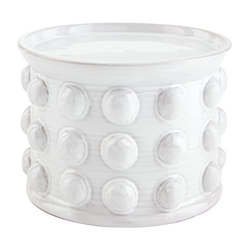 Mud Pie Beaded Pillar Candle Holder, Large, 7-inch Height, White
