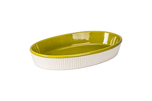 BIA Cordon Bleu Quatro 1.5-Quart Porcelain Oval Baker Dish, Sand/Olive Green