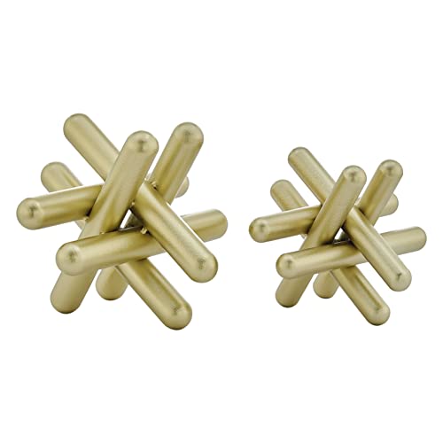 Danya B. Small and Medium Abstract Gold Finish Textured Metal Geometric Sculptures - Set of 2