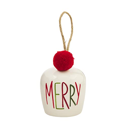 Mud Pie Merry Bell Ornament, 3.5" x 3.5" Diameter, Dolomite