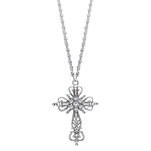 1928 Jewelry Crystal Cross Necklace 30 Inches