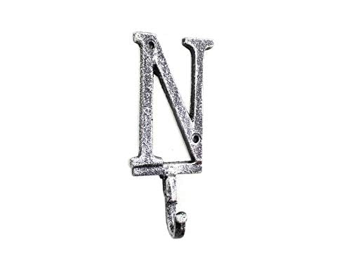 Hampton Iron Rustic Silver Cast Iron Letter N Alphabet Wall Hook 6" - Door Decor - Decorativ