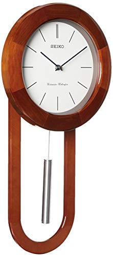 Seiko Circular & Sleek Wall Clock with Pendulum and Dual Chimes, Brown