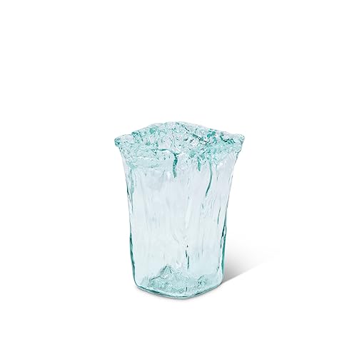 Park Hill Collection Oceana Square Vase, Small, 8.5-inch Height, Glass, Clear, for Decorative Use, Home, Kitchen, Office, Living Room, Indoor