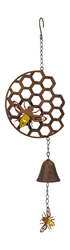 Gerson Honey Bee Metal Wind Chime in Patina Metal Finish 25 Inches High, Honey Comb Design