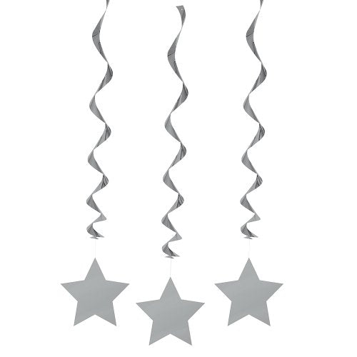 Unique Industries 26" Hanging Silver Star Decorations, 3ct