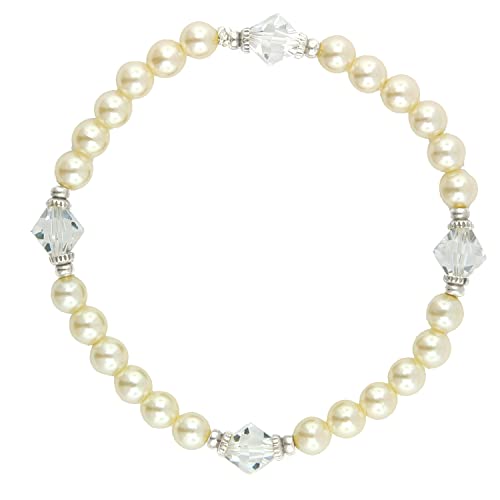 1928 Jewelry Silver-tone Simulated Pearl & Crystal Beads Stretch Bracelet BF334<BR>Silver-tone