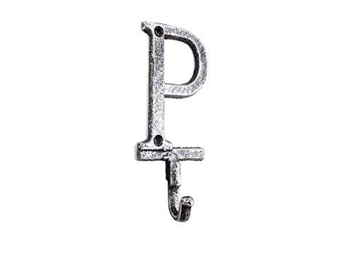 Hampton Iron Rustic Silver Cast Iron Letter P Alphabet Wall Hook 6" - Door Decor - Decorativ