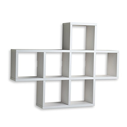 Danya B. XF11056WH Decorative Shelf ‚Äì Wall Mount or Free Standing - Square Cubbies Shelving Unit ‚Äì White Laminate