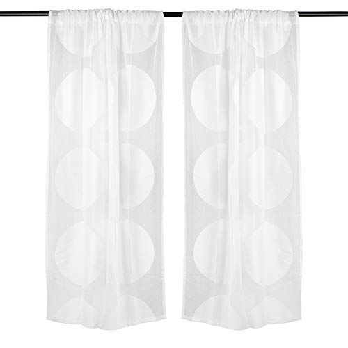 DII Design Sheer Lace Decorative Curtain Panels for Bedroom, Living Room, Guest Room, Tall Ceilings Large Windows, Set of 2, 50 x 108- White Circle