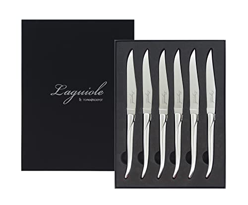 Artenostro TopKnife Laguiole 6 pcs Steak Knife Set - Smooth Edge - Stainless Steel Handle - Gift Box (6 pcs Steak Knife Set)