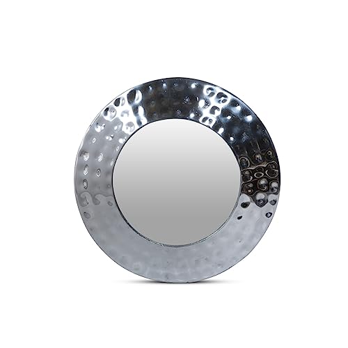 Park Hill Collection Hammered Pewter Portal Mirror, 11-inch Diameter, Silver-Tone, Pewter and Glass, for Decorative Use, Wall Decor, Home, Office, Kitchen, Living Room, Indoor