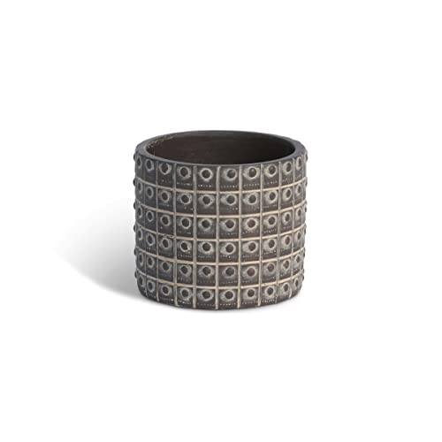 Park Hill Collection Rivet Pattern Pot, Small, 4-inch Diameter, Cement, for Home, Office, Kitchen, Garden, Indoor, Outdoor Decor Use, Planter