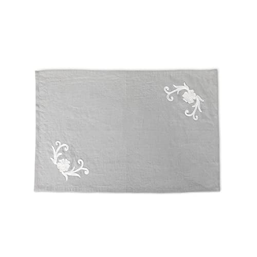 Park Hill Collection Cosette Embroidered Linen Place Mat, 19-inch Length, Linen and Cotton, for Kitchen Decorative Use, Dining Accessories, Table Linens