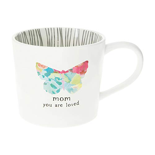Pavilion Gift Company 87506 Mom You Are Loved 16 Oz Debossed Butterfly Rainbow Stripe Coffee Cup Mug, White